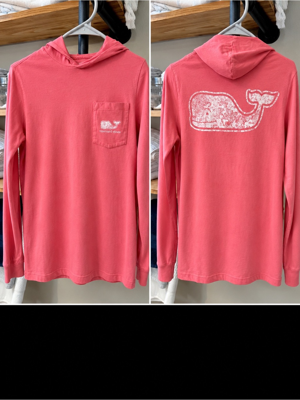 Vineyard Vines Boys Coral Long Sleeve Hooded T-Shirt Whale Pocket